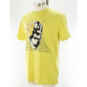 JUST CAVALLI Acid Yellow SKULL Graphic Short Sleeve Cotton T Shirt LARGE NWT